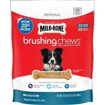 Milk- Brushing Chews Daily Dental Dog Treats, Small-Medium, 27.5 oz., 35 s Per Bag