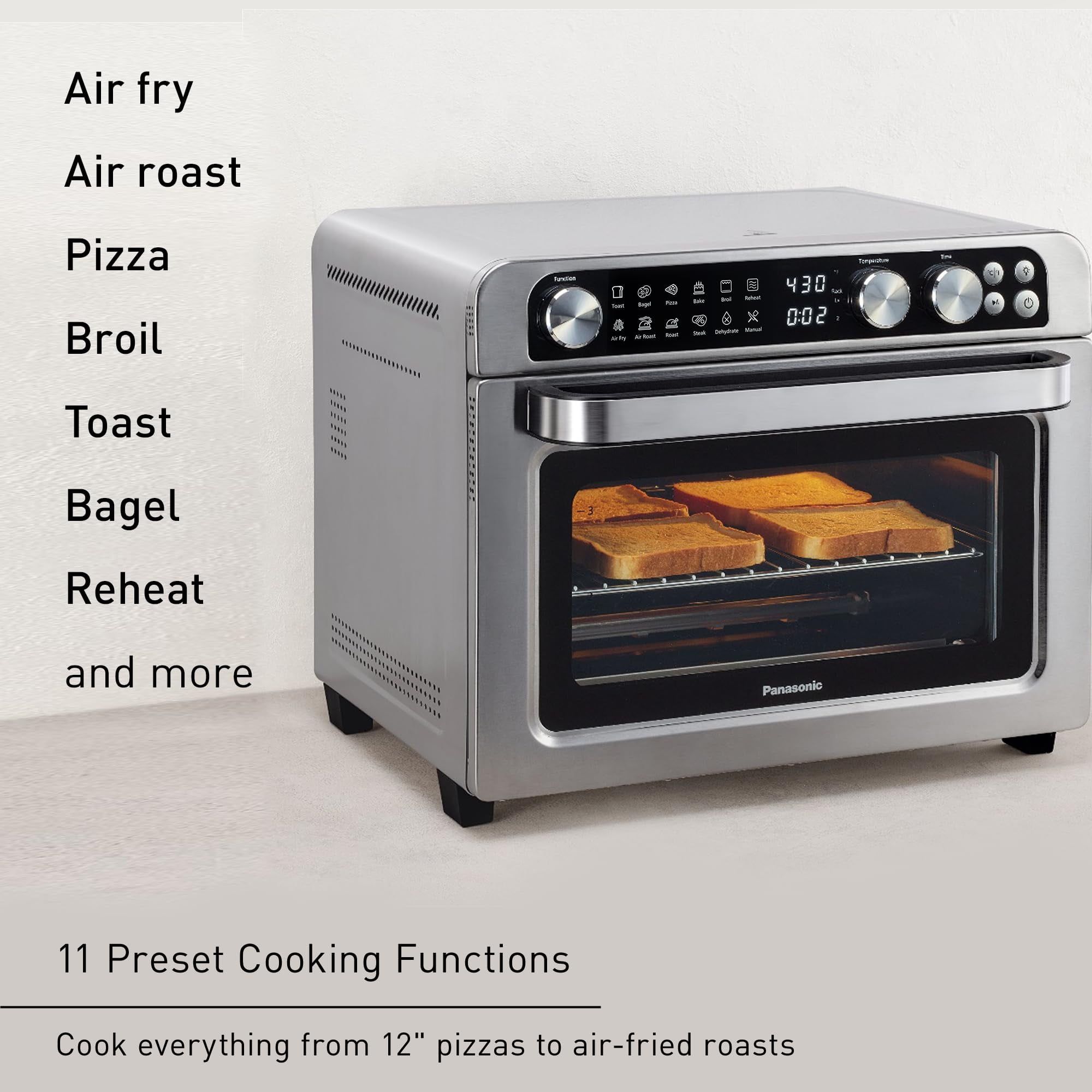 Panasonic FlashXpress Family Size Air Fryer Toaster Oven Combo, 11 Cooking Functions, 1800W -Free, Double Infrared Heating, Temperature Control Dial, Stainless Steel - NB-G211P