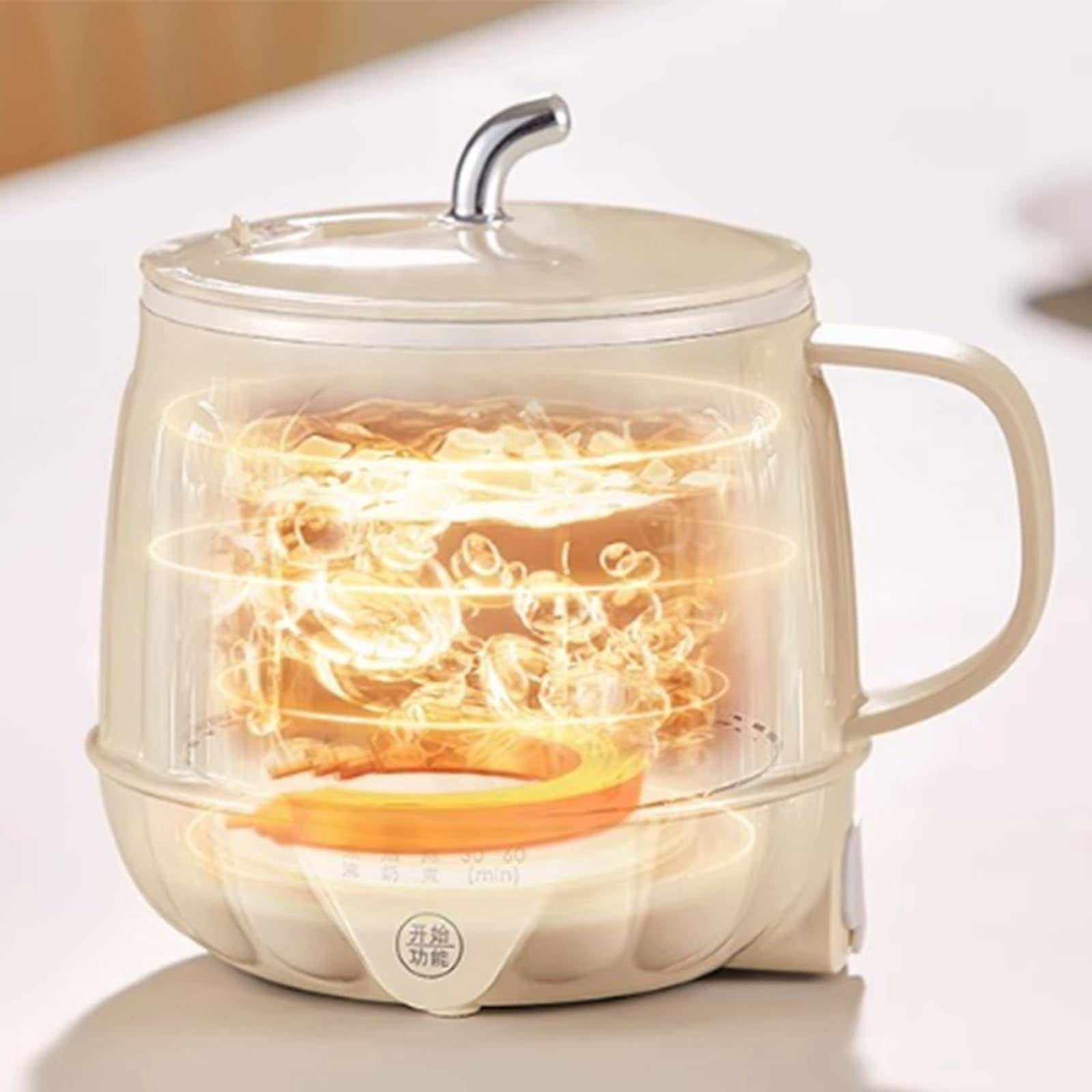 Multifunction Electric Heated Milk Cup, 600ml 3-in-1 Mini Electric Heater Cup, Portable Stainless Steel Automatic Milk Warmer,Rechargeable,for Quick Meals at Home or in The Office (Yellow)