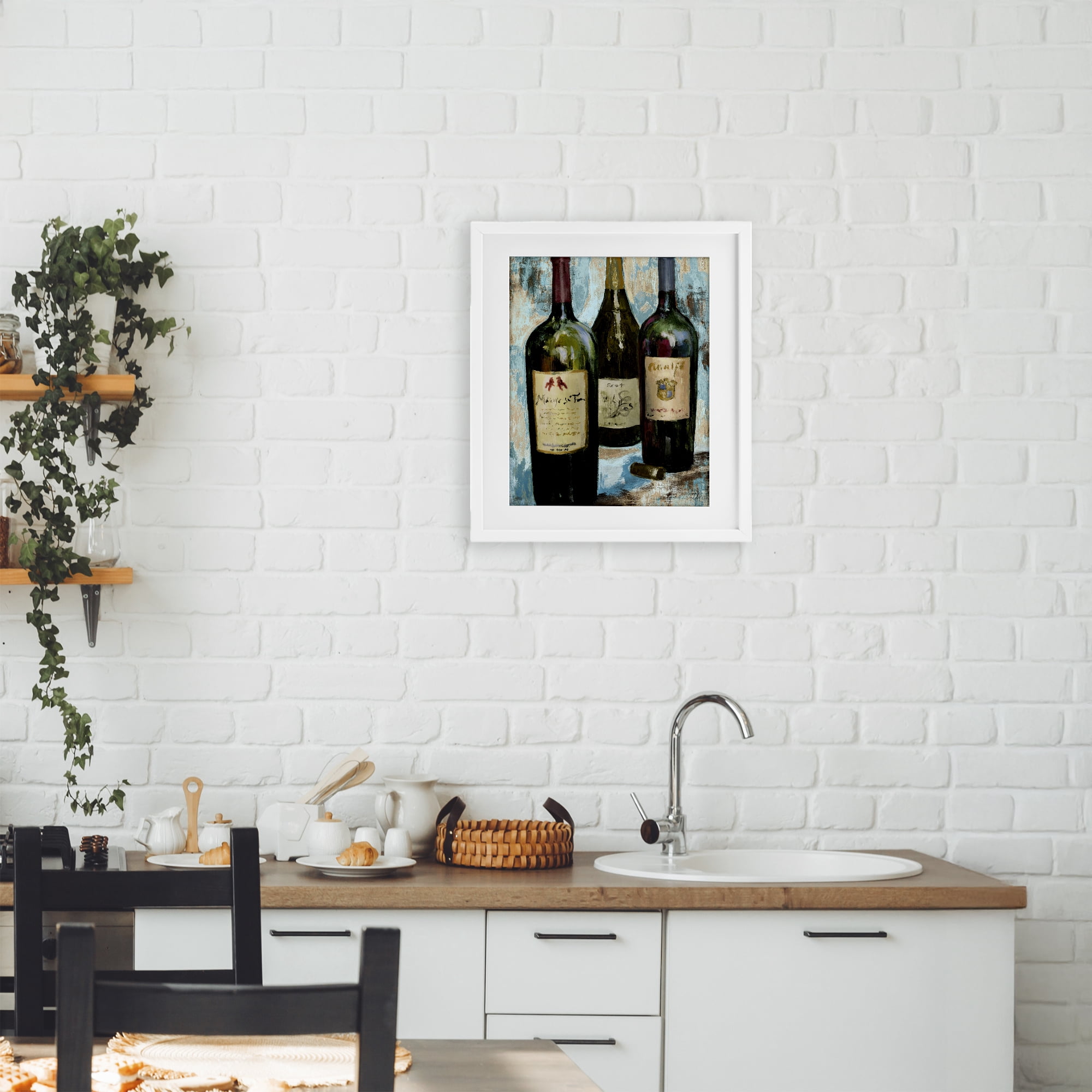 Stupell Industries Labeled Wine Bottle Trio White Framed Print Under Glass, design by Lanie Loreth