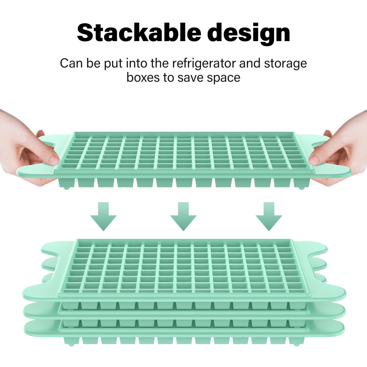 Crushed Ice Tray for Freezer with Storage Box, 468PCS Small Ice Cubes, Mini Pellet Ice Maker for Beverages Water Bottles, Easy Clean & Stackable, Green