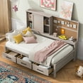 thumbnail image 2 of MODERNLUXE Twin Size Captain Bed with Drawers and Shelves, Cork Board and USB Ports Design, Antique Gray, 2 of 15