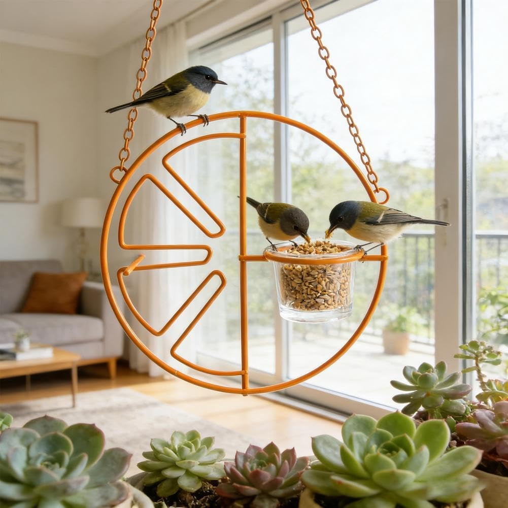 Metal Oriole Bird Feeder for Outdoors, Orange Fruit & Jelly Hanging Station with Glass Cup, Rust-Proof Wild Bird Feeders for Yard Garden (k)
