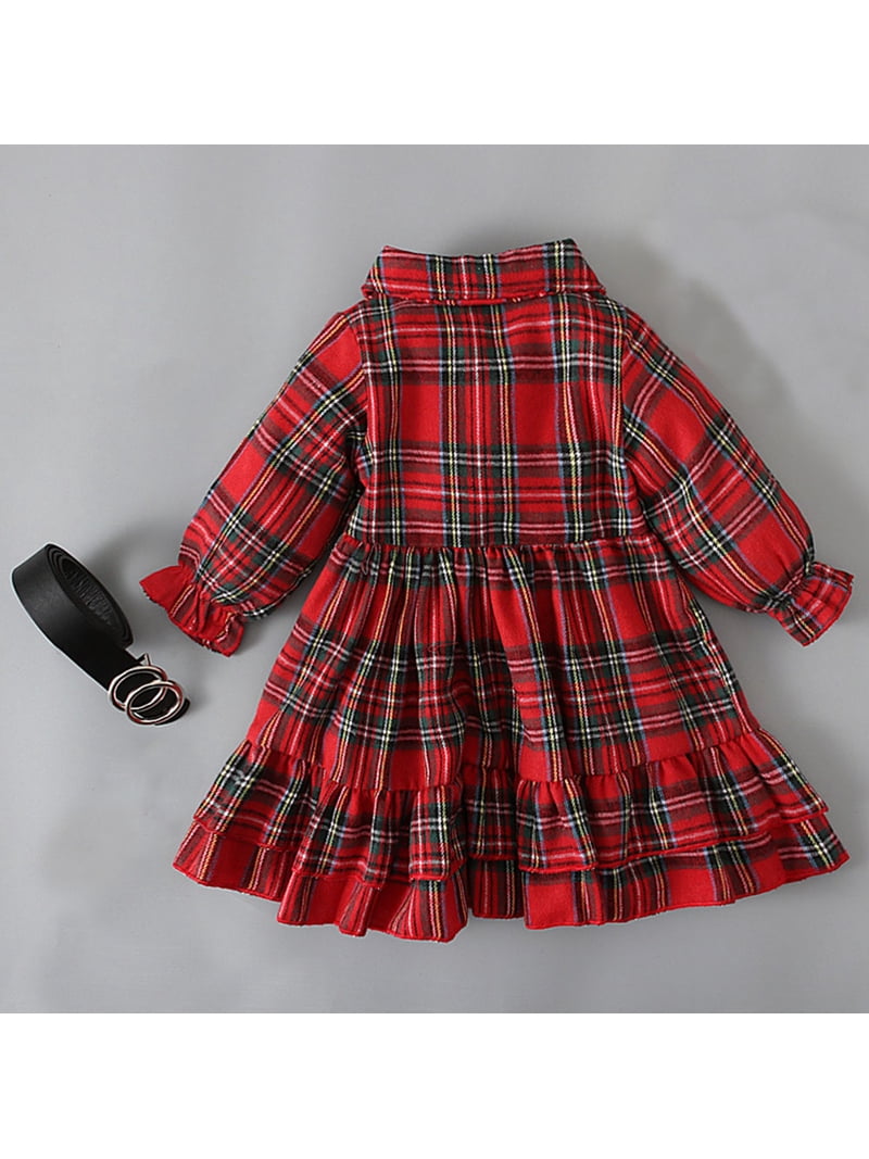 WIBACKER Toddler Kids & Baby Girls Red Plaid Christmas Dress Long Sleeve  Button Down Dresses With Belt - Walmart.com