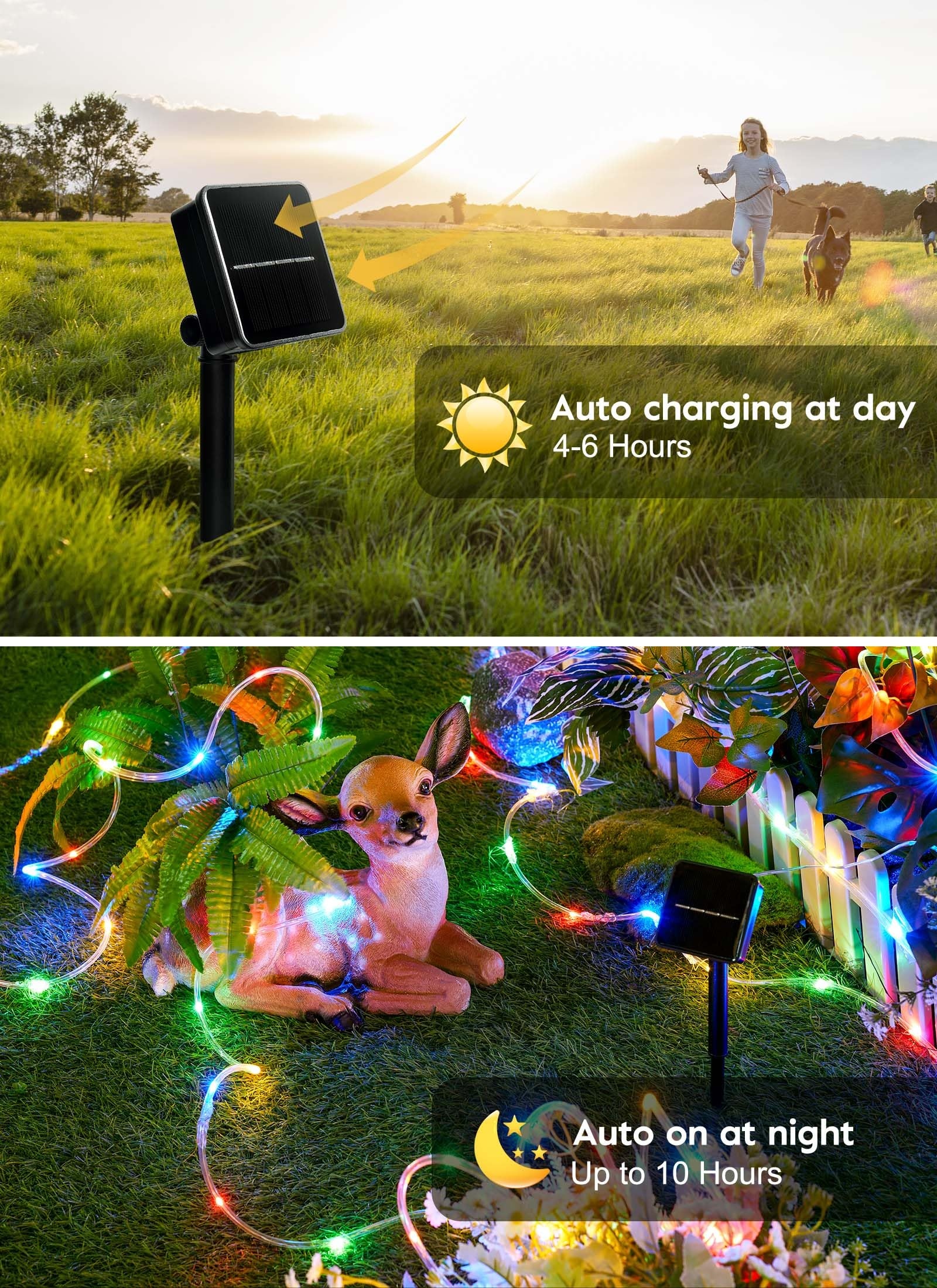 Solar Rope Lights, 39FT 100LED IP65 Waterproof Outdoor Solar String Lights with 8 Lighting Modes for Party, Garden, Yard, Home,  Tree Decoration