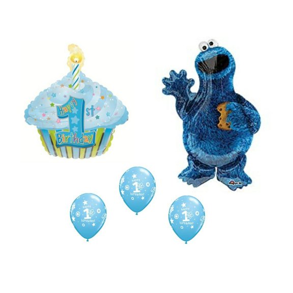 Cookie Monster & Cupcake 1st Happy Birthday Party Balloons Decorations Supplies First