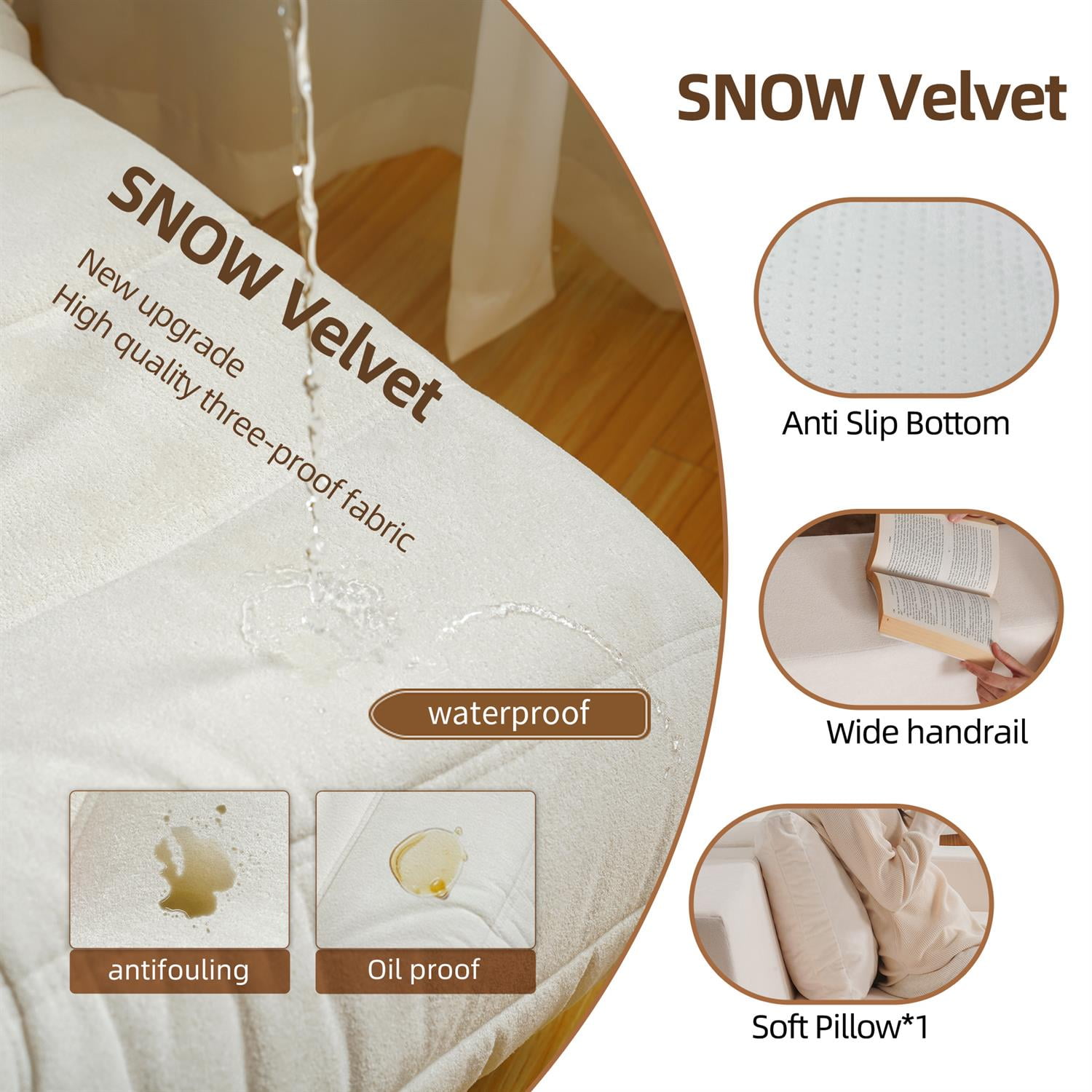 Demi Bonn 74" Cozy Convertible Foam Sofa Chair with Armrests, Machine Washable Cover, Couch Loveseat Twin Size for Living Room, White