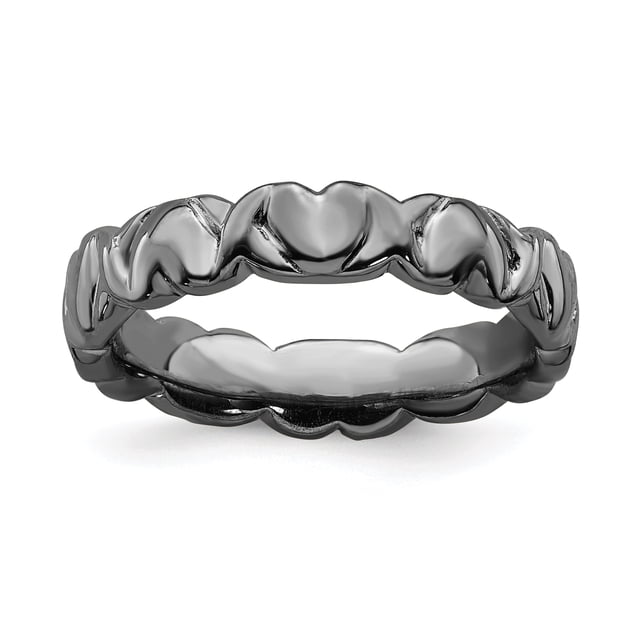 925 Sterling Silver Black Heart Stackable Ring Love Fancy/