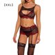 thumbnail image 1 of Conjunto de lencería de encaje sexy para mujer, ropa interior de malla hueca, sujetador, ropa de dormir, rojo vino, XXL sidaley XX000092-22, 1 of 7