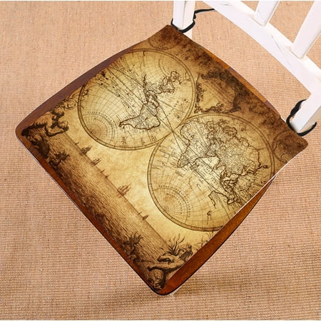 

YKCG Vintage World Map Ancient Nautical Chart Navigation Voyage Sailing Seat Cushion Chair Cushion Floor Cushion Twin Sides 18x18 inches