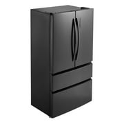 KFFKFF French Door Refrigerator, 18.9 Cu. Ft. Counter Depth Fridge with LED Display, Frost-Free Bottom Freezer, and 4 Casters for Home and Commercial Kitchens, Black