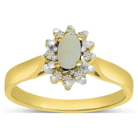 14k Yellow Gold Oval Opal And Diamond Ring