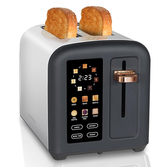SEEDEEM Tostadora de 2 rebanadas, tostadora de pan de acero inoxidable con pantalla LCD de control táctil, velocidad de calentamiento 50% más rápida, 6 tipos de selección de pan, 7 ajustes de sombra,