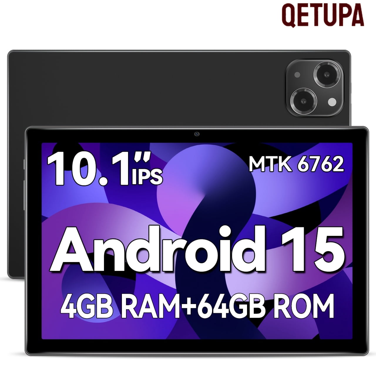 10.1-inch Tablet, Android 15 Operating System; 1280脳800 IPS HD Touchscreen Display, 8-core Processor, 4GB RAM, 64GB ROM, 5MP + 13MP Camera, 6000mAh Battery, Wi-Fi 5, Gray