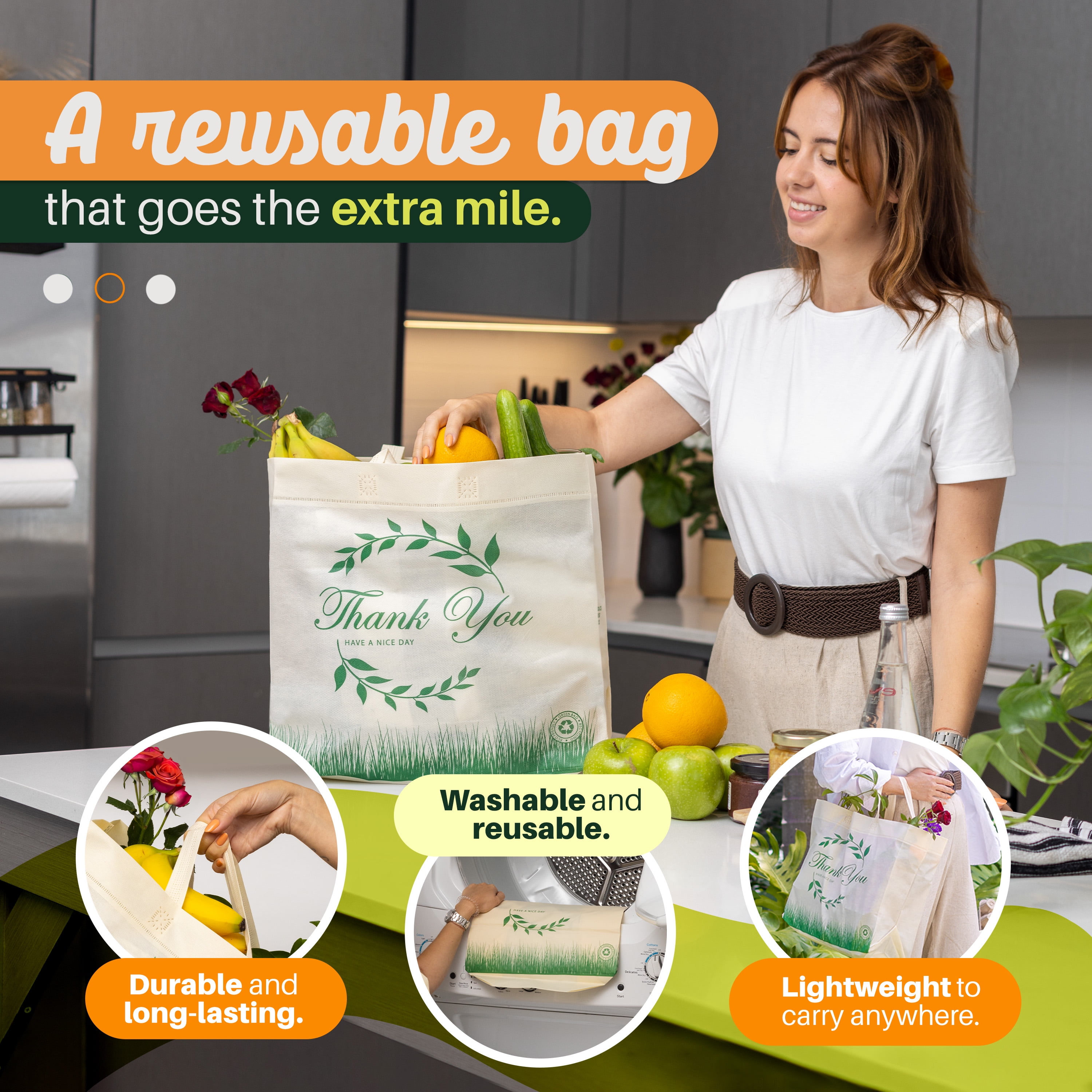 Simply Cool Reusable Bags Large Shopping Bags for Groceries Tote Bag Bulk, Printed 50-Pack