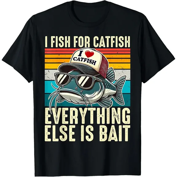 Funny Catfish Retro Sunset Fishing Graphic Gift for Dad Fisherman Men Short Sleeve T-Shirt