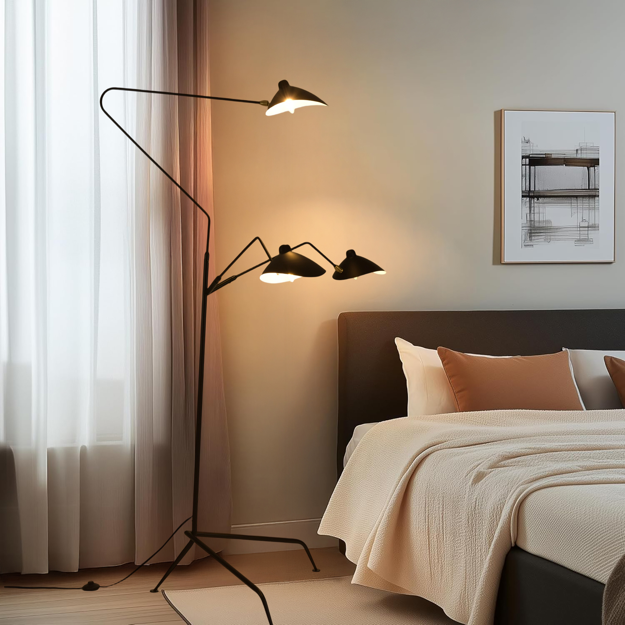 3-Shade Adjustable Floor Lamp, Modern Reading Lamp with Dimmable Tri-Light Design for Living Room, Bedroom & Office
