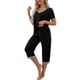thumbnail image 3 of Conjunto de pijamas para mujer, transpirable, de manga corta, a la moda, con 2 bolsillos, conjuntos de salón suaves, 3 of 6