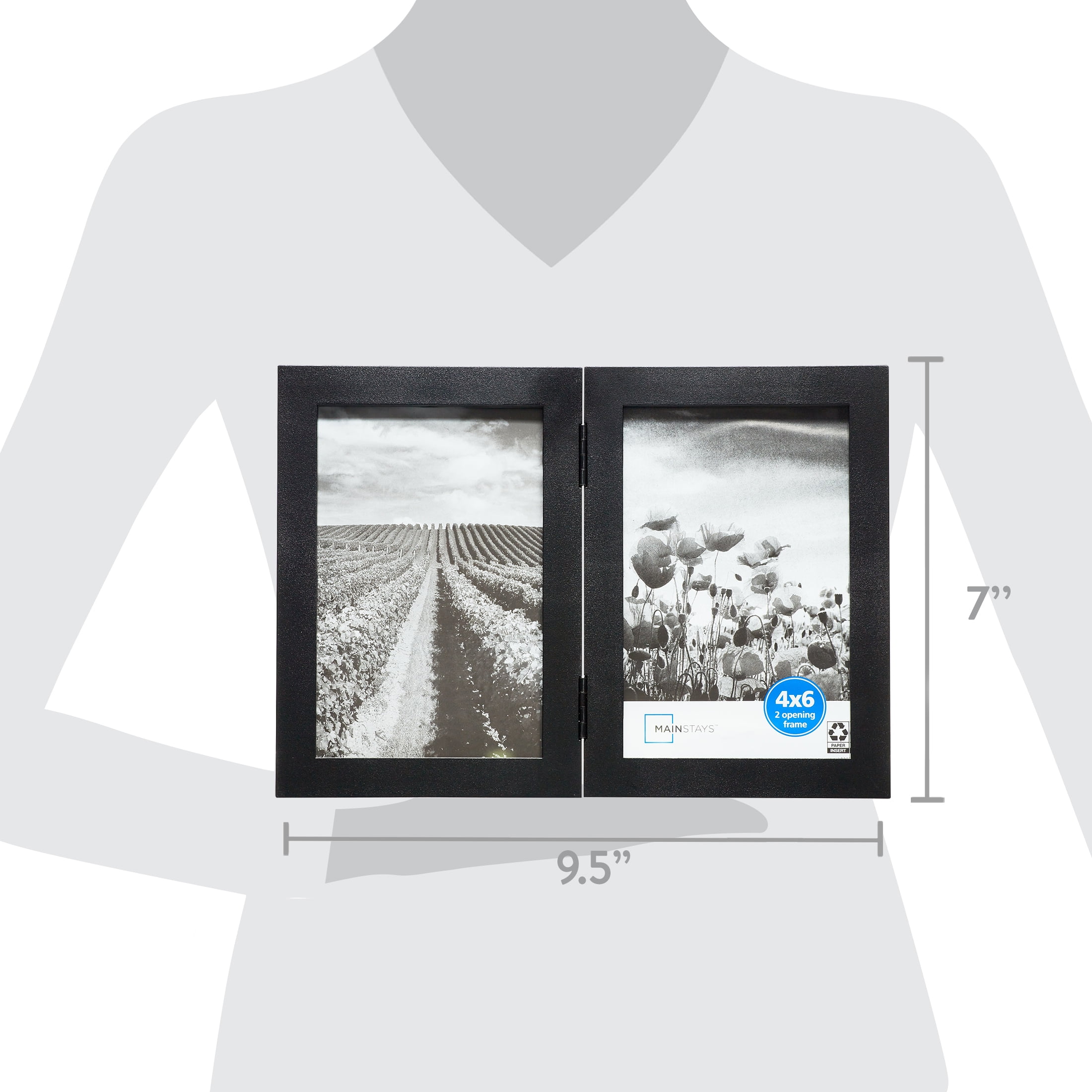 Mainstays – 4x6 Picture Frame – Black 2 Photo Hinge Linear Program Tabletop Photo Frame