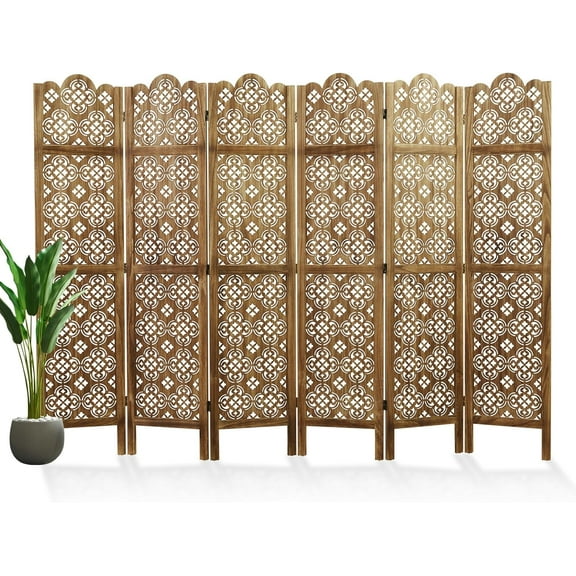 68.9Inch Folding Room Divider, 6 Panels Wood Carved Privacy Screens, Free Assembled Privacy Screen Decorative Partition for Home Office Restaurant (Dark Brown)