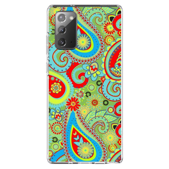 DistinctInk Clear Shockproof Hybrid Case for Galaxy Note 20 ULTRA (6.9" Screen) - TPU Bumper, Acrylic Back, Tempered Glass Screen Protector - Green Red Blue Paisley