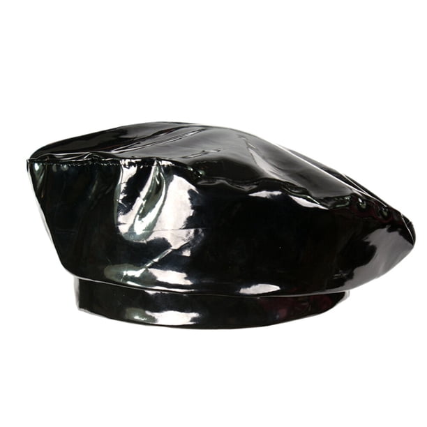 Boina de piel sintética con efecto espejo para mujer, gorro de pintor para primavera y otoño, informal, para exteriores, con temperamento moderno, para azafata, talla M, 56-58 cm (negro).