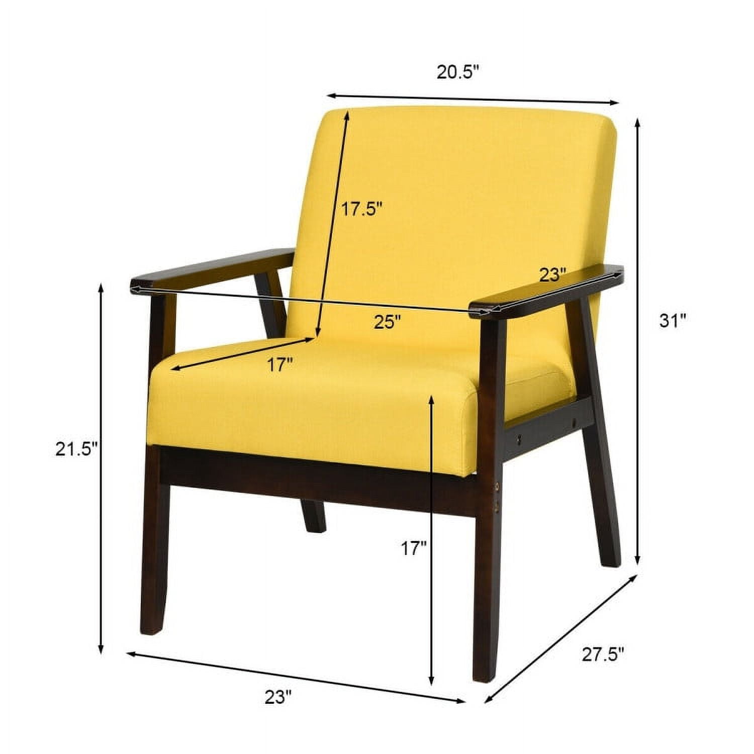 Finihen Mid-Century Modern Accent Chair, Retro Fabric Armchair, Solid Rubber Wood Fabric Accent Armchair, for Living Room, Yellow Finihen Mid-Century Modern Accent Chair, Retro Fabric Armchair, Solid Rubber Wood Fabric Accent Armchair, for Living Room, Yellow