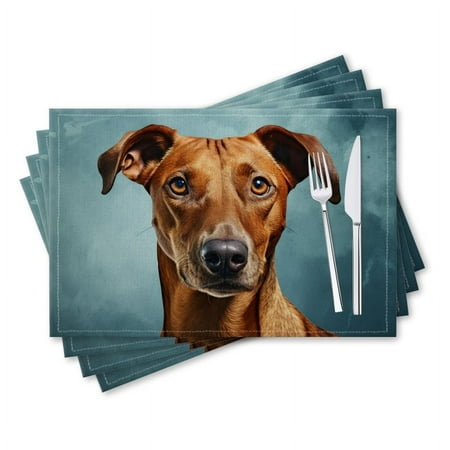 

BaHomeck placemats Set of 4 rectangle Linen Cotton Placemats for Dining Table Washable Heat Resistant 18*12inch Portrait Of Orange-Brown Dog With Large Ears