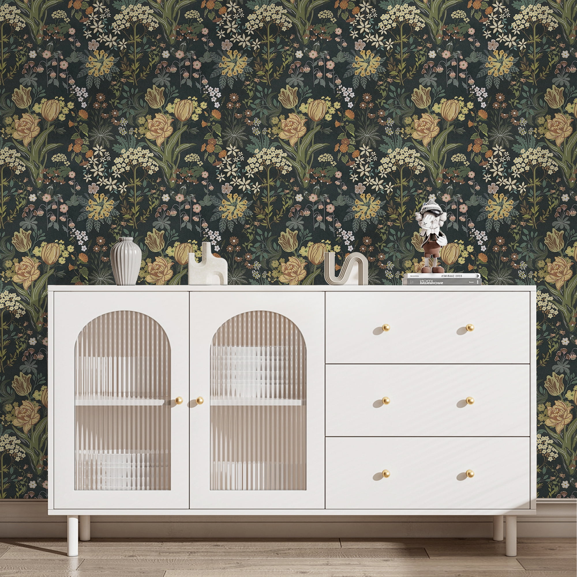 (2 pack) UMIGGEE Floral Wallpaper Peel and Stick 17.7" x 118" Tulips Dark Self Adhesive Removable Wallpaper Peel and Stick for Home Bedroom Cabinets Thicken
