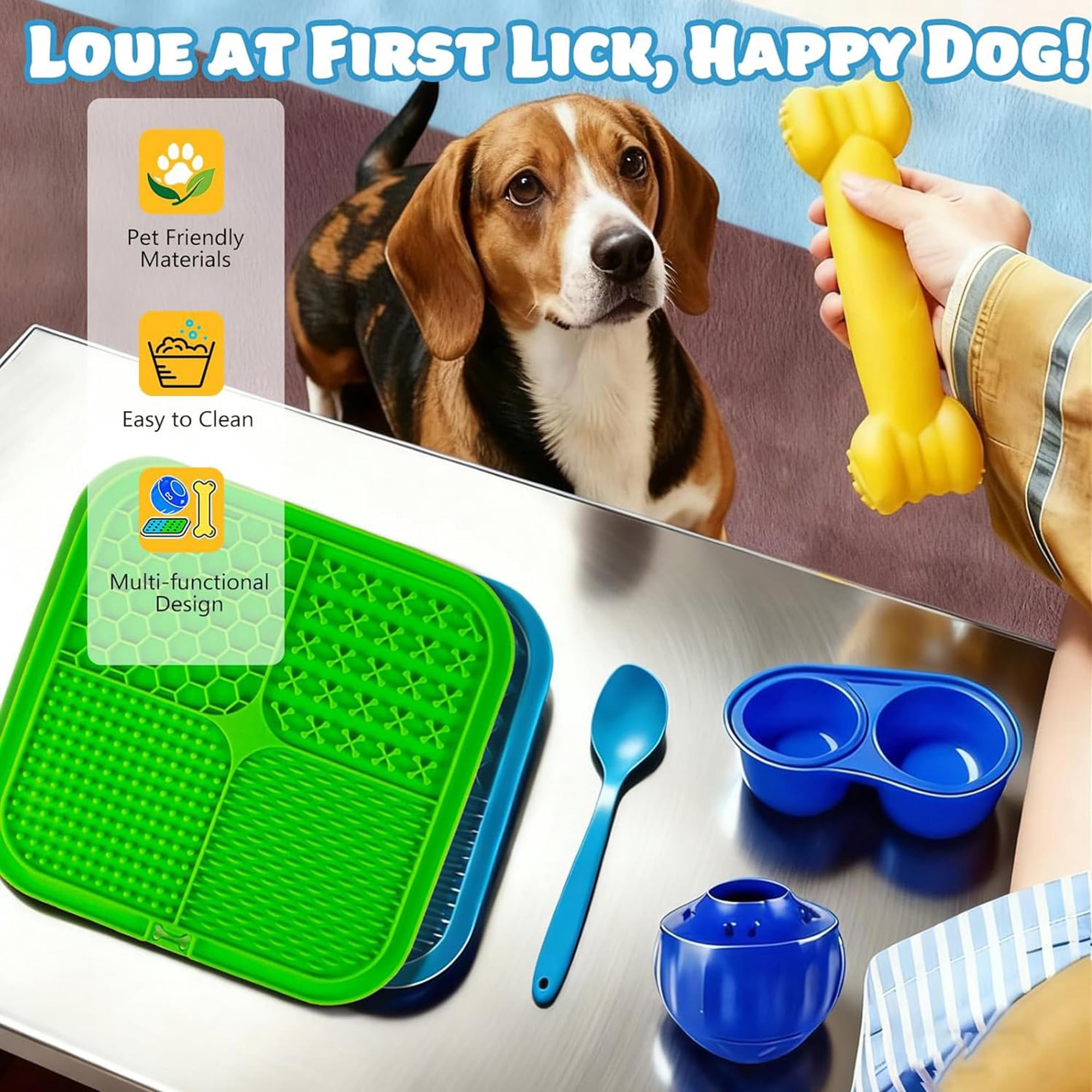 6pk dog toys: lick mats, puzzle feeders, frozen treat dispenser for mental stim, anxiety relief, training. Includes bone bowl & spatula, multicolor