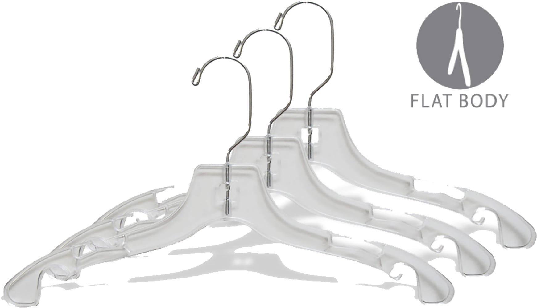 Clear Plastic Kids Top Hanger- Flat 14" Top Hangers with Notches and Chrome Swivel Hook, 100ct