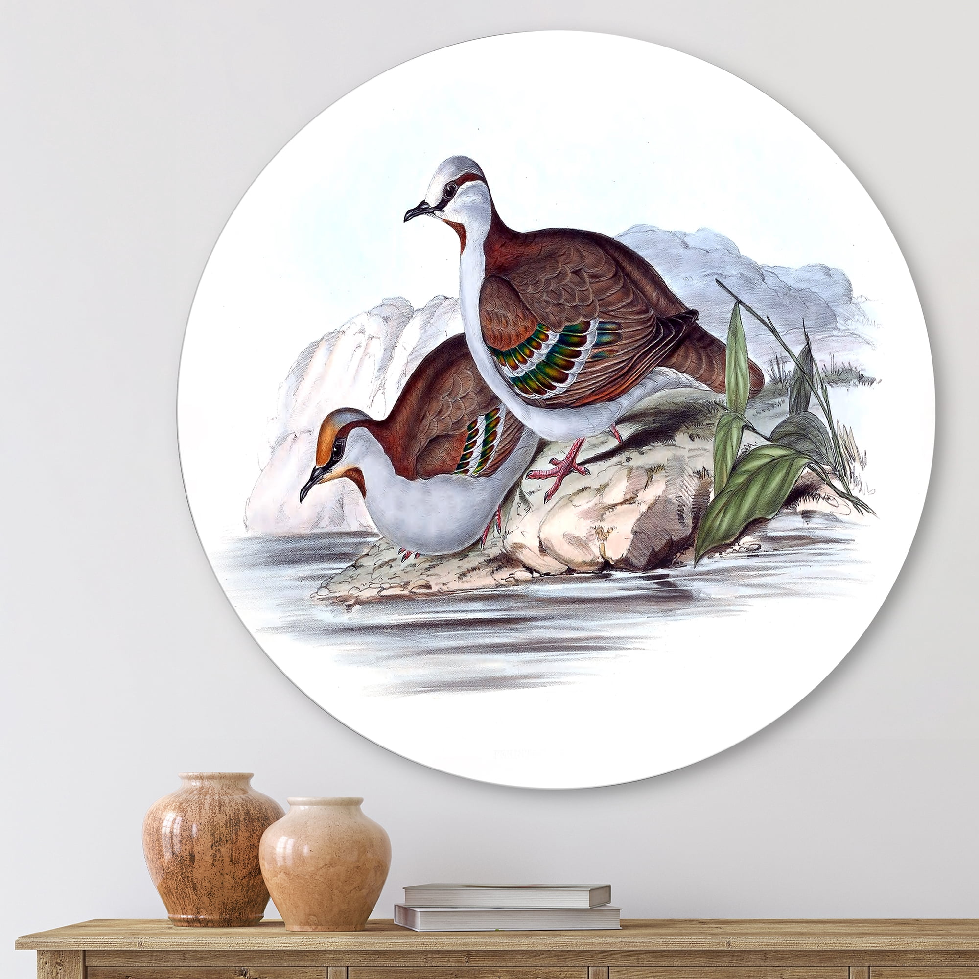 Designart 'Ancient Australian Birds IX' Traditional Circle Metal Wall Art 11x11 - Disc of 11