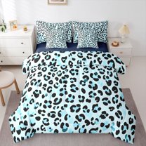 Castle Fairy Boys Girls Leopard Print Bedding Comforter Set,Black Blue Queen Bedding Sets