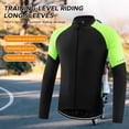 thumbnail image 4 of NFTIGB Men's Basic Riding Jerseys Full Zipper Long Sleeves Bike Shirt Reflective Strips Breathable Windbreaker Mountain Biking, Black and Green, Large (10.63 in / 27 cm), 4 of 9