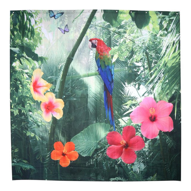 Cortina de ducha impermeable de 180x180 cm, poliéster para baño, 12 ganchos, 4 # pájaros de flores