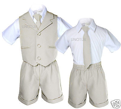 New Baby Boy & Toddler Wedding Eton Vest Shorts Suit New born to 4T Silver Gray 