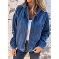 thumbnail image 6 of Women'S Solid Color Corduroy Jacket Minimalist Style Hooded Zip Front Coat Casual Outerwear Blue 4XL, 6 of 7