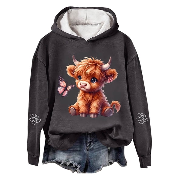 Casual Womens Sweat Shirts Hoodie Sweatshirt Womens Sweatshirt Jacket Hoodie Womens Full Zip Zip up Dress Cow Print Hoodie Western Holiday Graphic Pullover Sweatshirt Cozy Top M