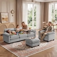 thumbnail image 6 of Bonzy Home Living Room Sofa Set Cloud Couch Sectional with Ottoman Modular Sectional Sofa Entertaining Guests Gray, 6 of 9
