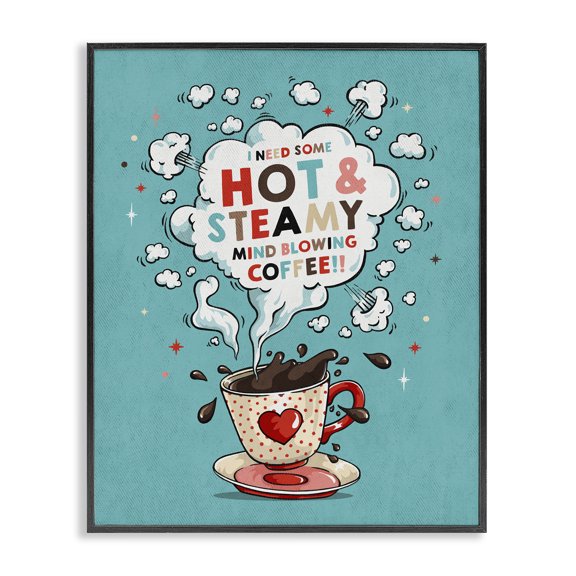 Stupell Industries Contemporary Hot And Steamy Coffee Vintage Comic Book Design Black Framed Giclee Art, 11 x 14, by Estera Kecek