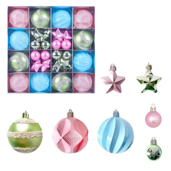 44PCS Macaron Color Christmas Ornaments Set with Star Topper, Pink Blue Green Xmas Tree Decorations, Complete Holiday Decor Set for Home and Party
