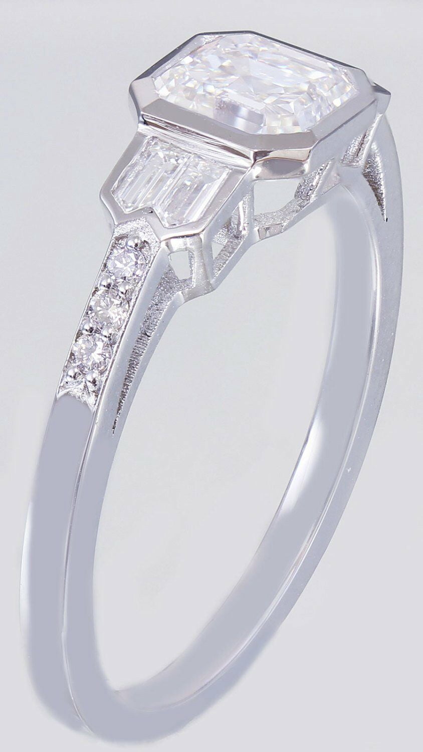 HeartsAndYou Accents Solitaire Engagement Ring for Women 2ct Asscher Cut Moissanite 18k White Gold over Silver