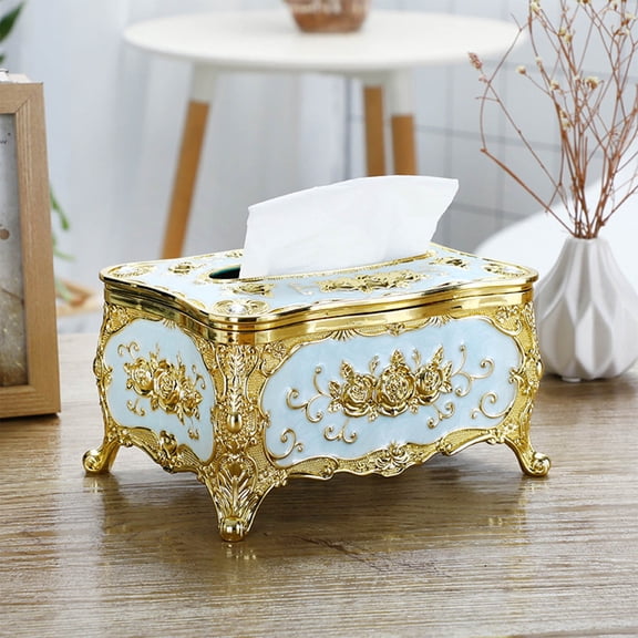 Uutvmp Luxurious Rose Tissue Box, Creative Embossed Roses and Rhinestones Rectangular Acrylic Tissue Box Cover Dispenser Napkin Organizer for Bathroom Bedroom Office and Car