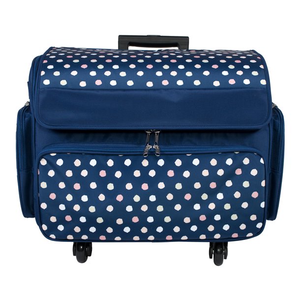 Everything Mary Rolling Sewing Machine Tote Blue And White Polka Dots Walmart Com Walmart Com