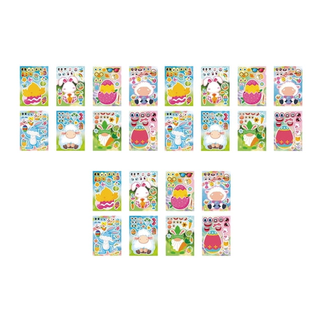 24 Uds. Pegatinas de Pascua para niños, pegatinas con temática de animales, arte infantil, pegatinas para hacer una cara, puesta en escena, festivales