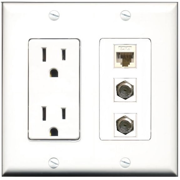 RiteAV - 15 Amp Power Outlet 2 Port Coax 1 Port Cat6 Ethernet Ethernet White Decorative Wall Plate
