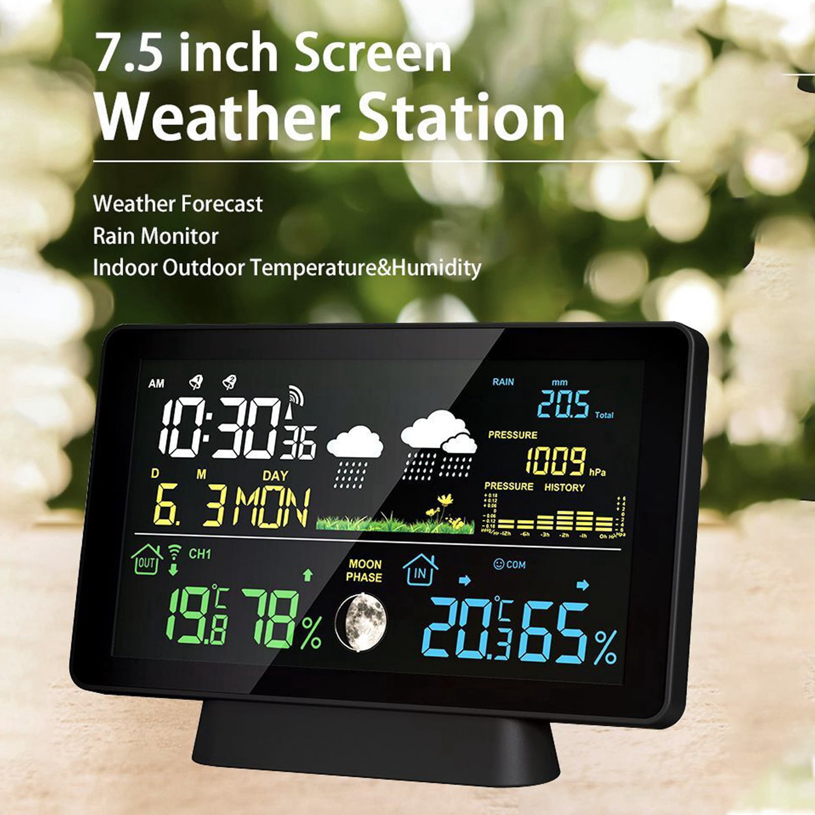 Riousery Home Weather Station Wireless Indoor Outdoor 8-in-1 Thermometer Air Pressure Moon Phase US Plug