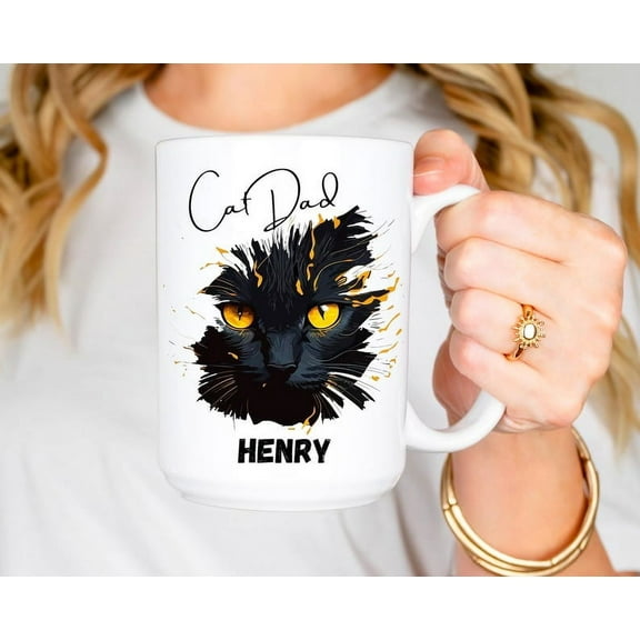 Cat Dad Mug, Personalized Dad Ceramic Mug, Custom Dad Cup, Father's Day Gift, Cat Lover Coffee Cup, Pet Owner Gift, Cat Dad Birthday Present, Ceramic Mug 15Oz