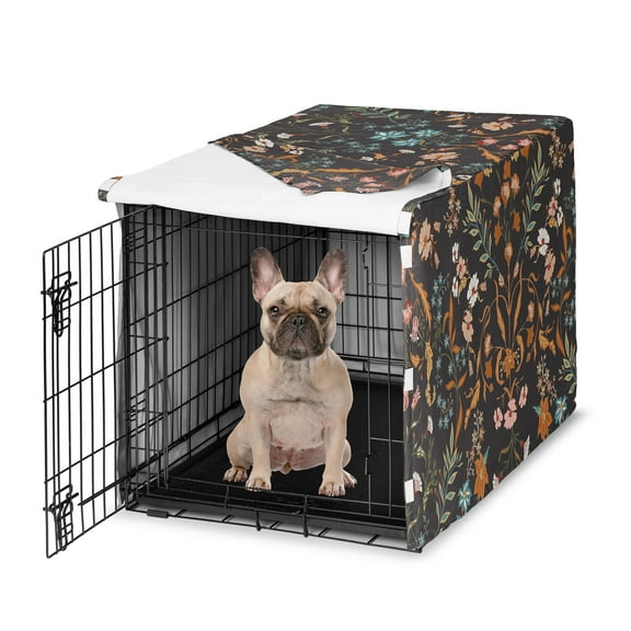 Sweet Jojo Designs Boho Floral Wildflower Black and Orange Girl Dog Crate Kennel Cover 30in.