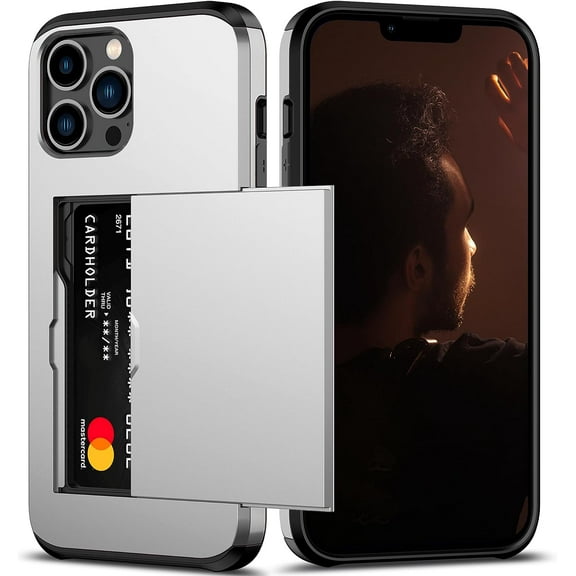 for iPhone 12 Pro Max Case with Card Holder Heavy Duty Protective Dual Layer Shockproof Hidden Card Slot Slim Wallet Case for iPhone 12 Pro Max for Men&Women(Silver)